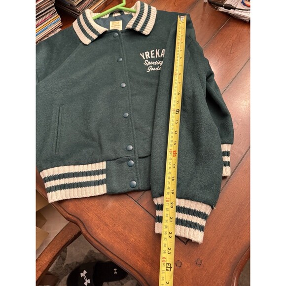 Levi’s Gold Tab Shrunken Varsity Jacket Women’s‎ Size M Wool Cropped Green Warm - Picture 9 of 11